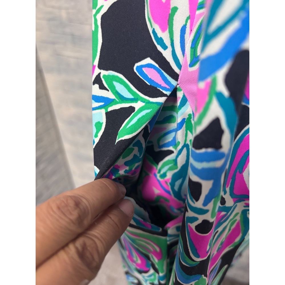 Lilly Pulitzer Women XXS Dress Navy Pink Floral UPF 50+ Cowl Neck Pockets Resort - Picture 5 of 8
